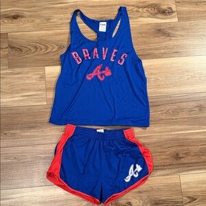 VS PINK Blue and Red Braves Tank and Shorts Set